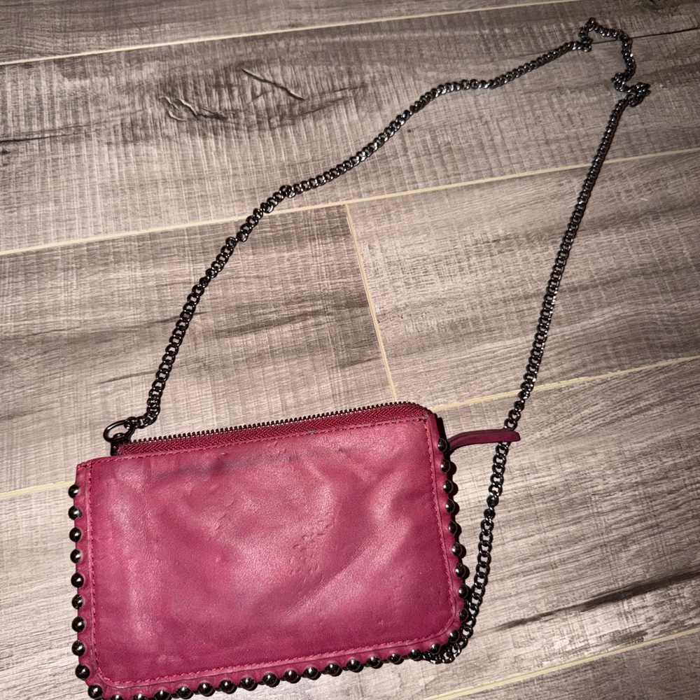 Zara Small Leather Crossbody Bag in Plum/Light Pink